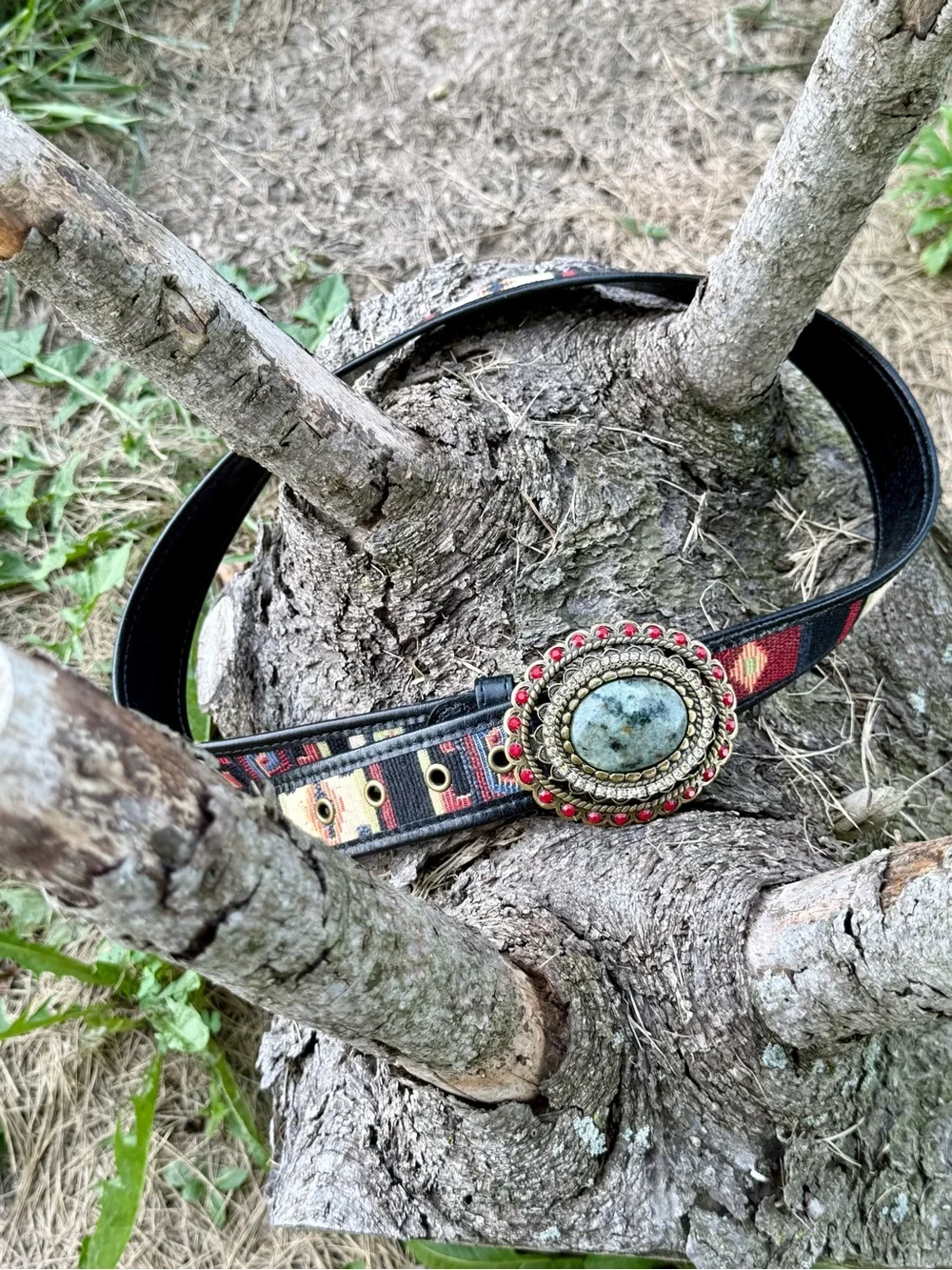 Boho Gemstone Statement Belt - Red, Black & Green